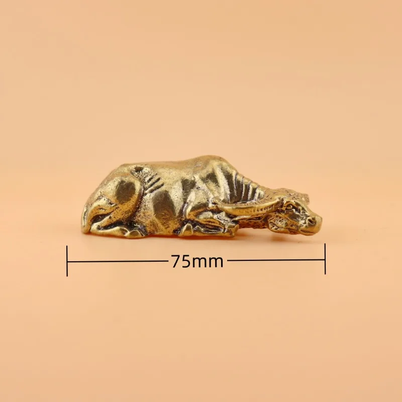 1 PC Pure Brass Lying Buffalo Figurine Zodiac Ox Vintage Collectible Home Office Desk Tea Pet Craft Decor Creative Copper Statue