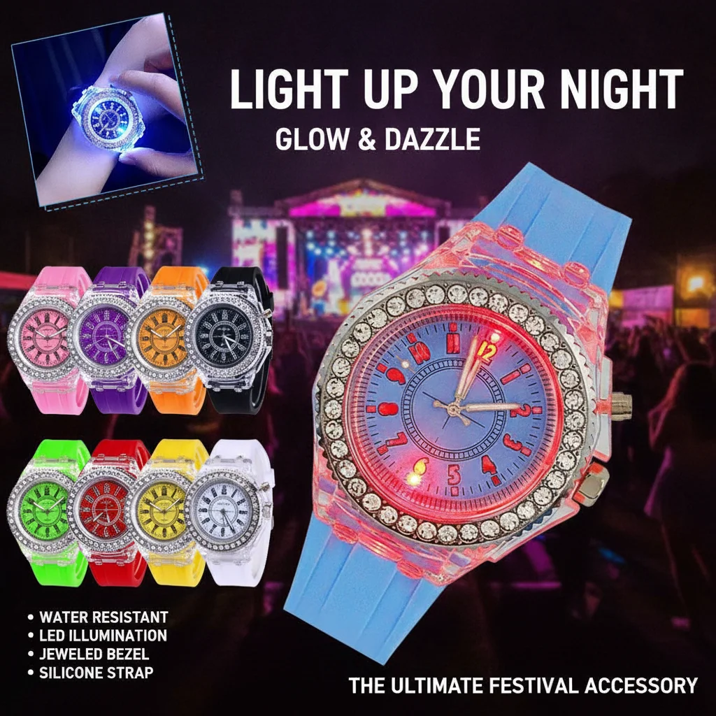 LED Fashion Luminous Watch for Women Silicone Strap Glow-in-the-Dark Timepiece