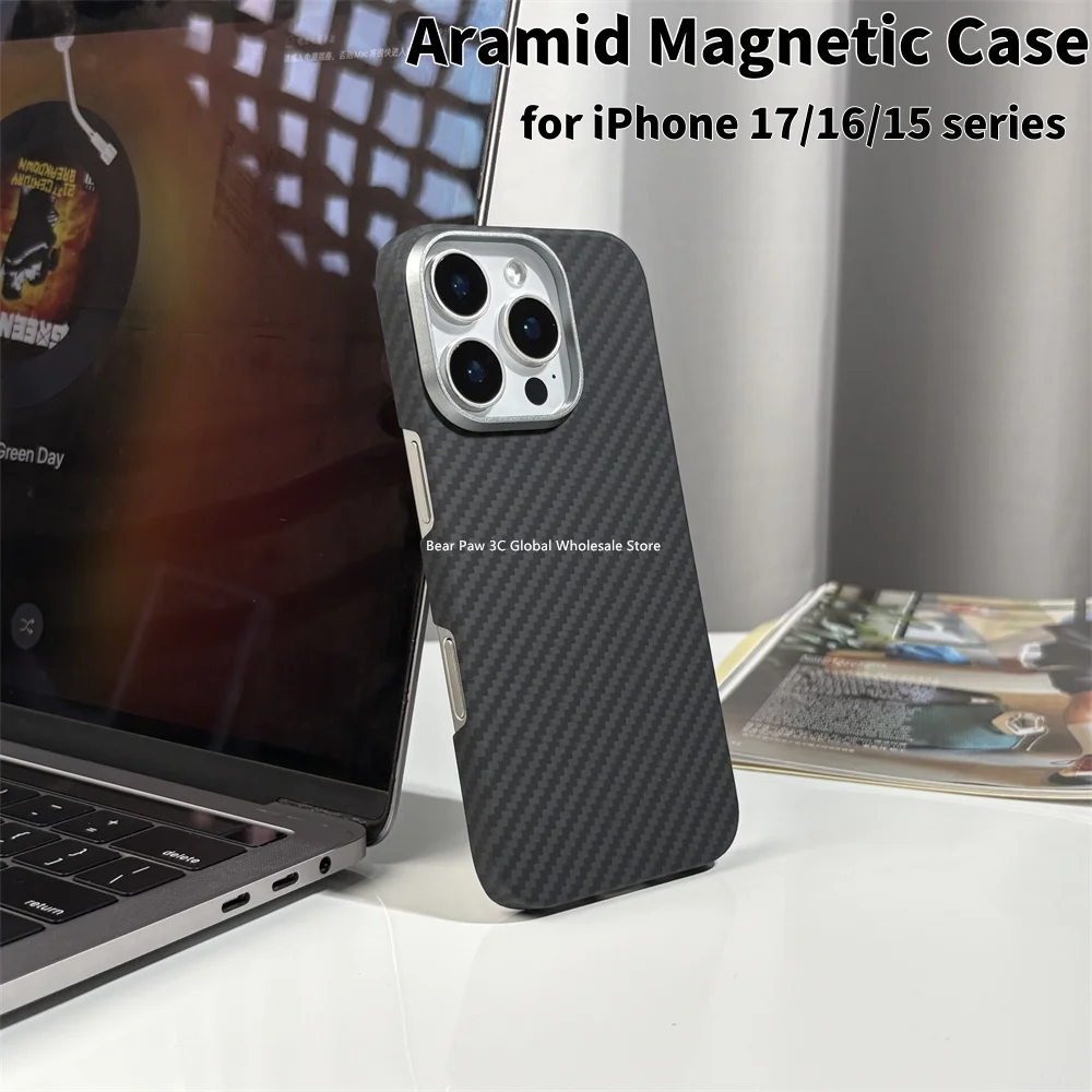 

For iPhone 17 16 15 Pro Max Carbon Aramid Fiber Case For Magsafe Magnetic Ultra-Thin Lightweight Protective phone Cover