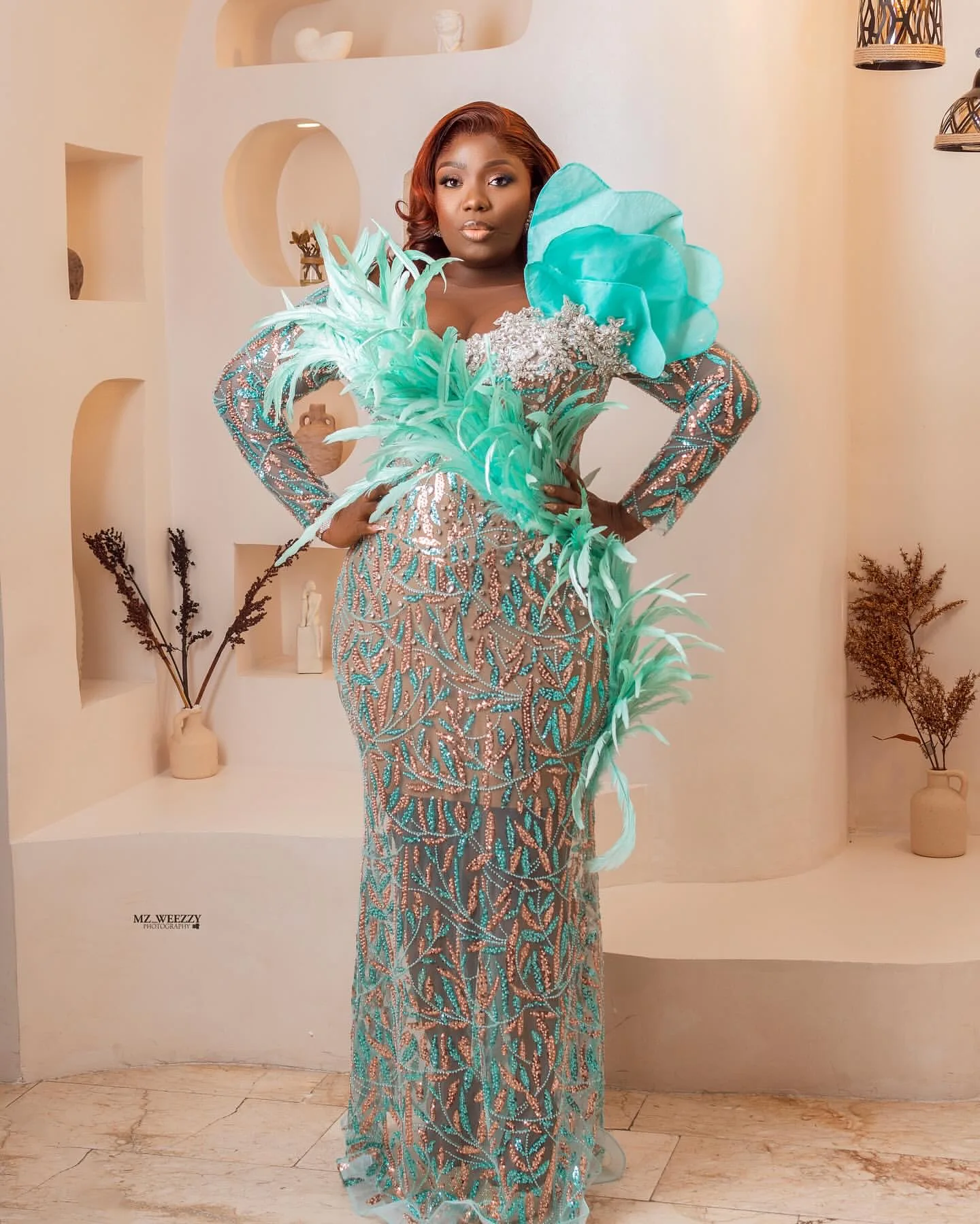 カスタマイズ2025セージイリュージョンマーメイドプロムドレスフェザークリスタルフラワーイブニングフォーマルパーティー誕生日ガウンワンピースZJ155