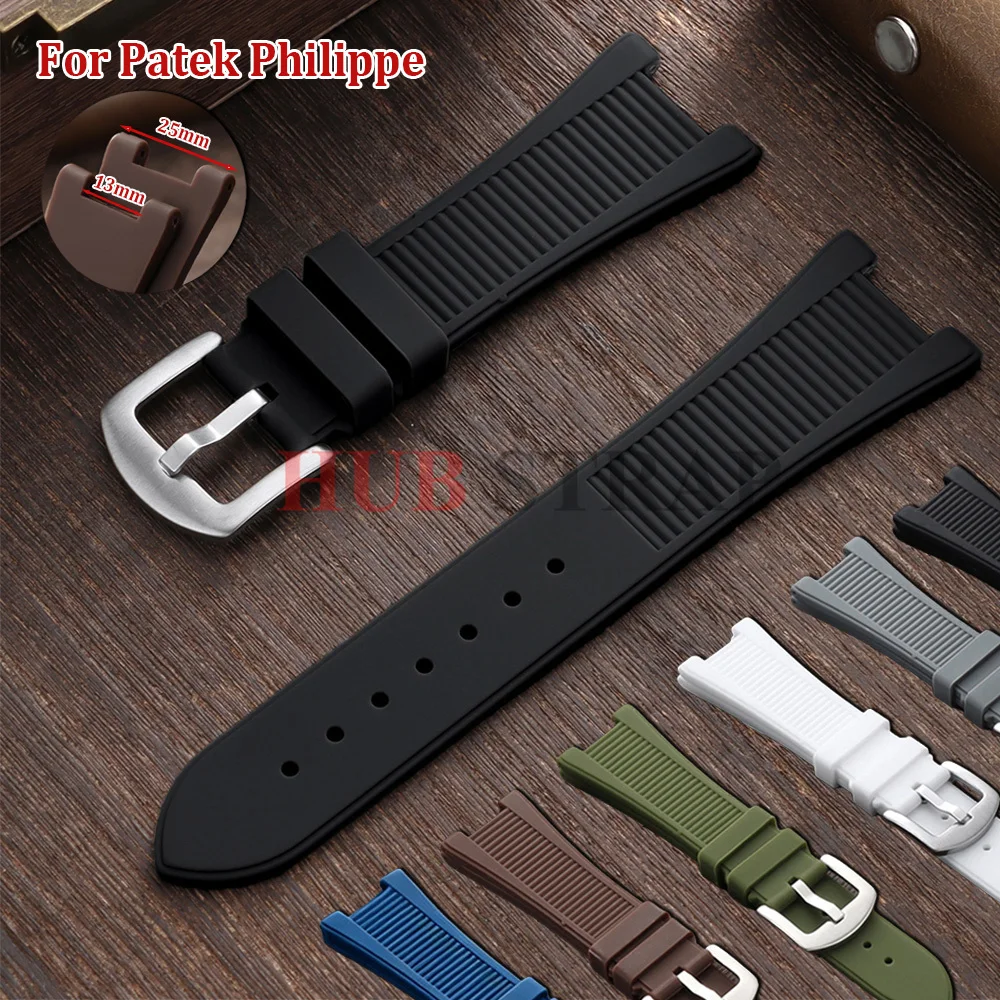 Silicone Watch Strap 25mm*13mm for Patek Philippe for Nautilus 5711/5712/5726/5980 Watch Band Pin Buckle Replacement Bracelet