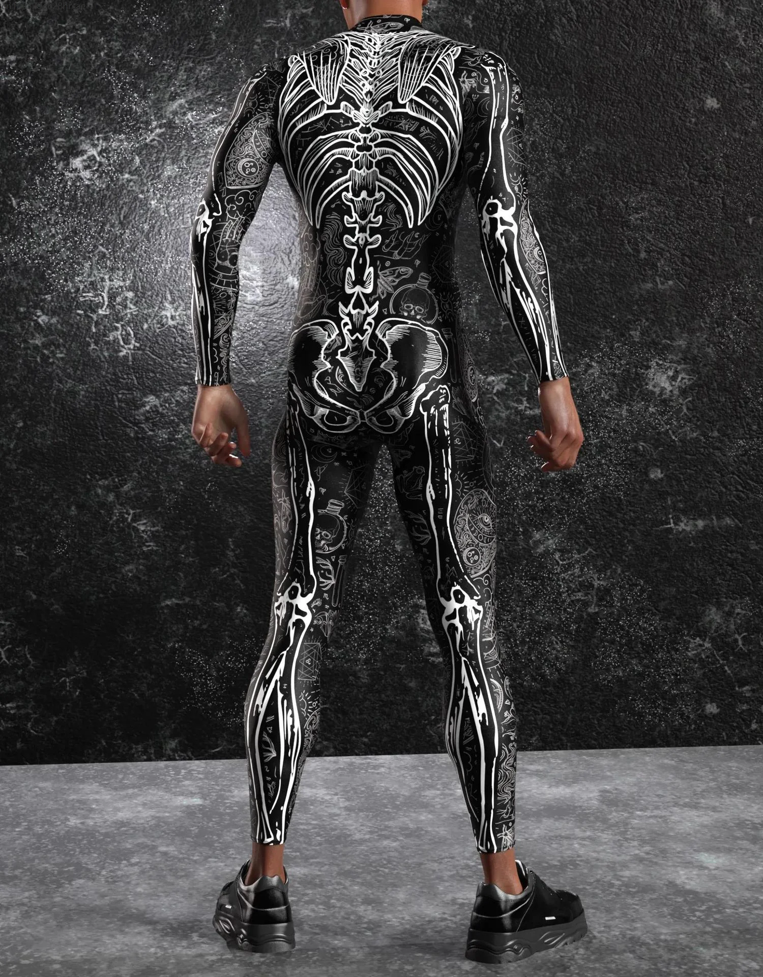 

Halloween Men 3D Skeleton Devil Bodysuit Cosplay Costume Cyber Punk Jumpsuit Party Carnival Stage Performance Romper Suit