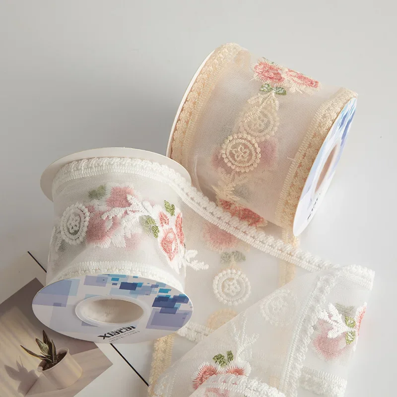 

Vintage Rose Flower Embroidery Lace Hair Accessories Ribbon DIY Handmade Bow Lace Ribbon Decoration Packaging