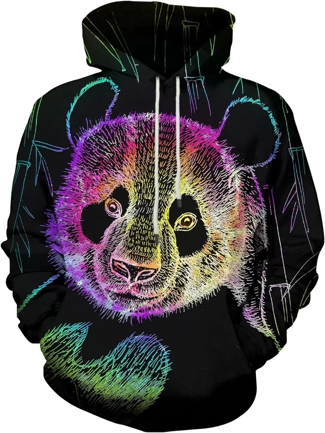 

2023 New Neon Giant Panda 3D Printed Retro Hoodie To Increase Men's Autumn and Winter Leisure Street Retro Men Trend