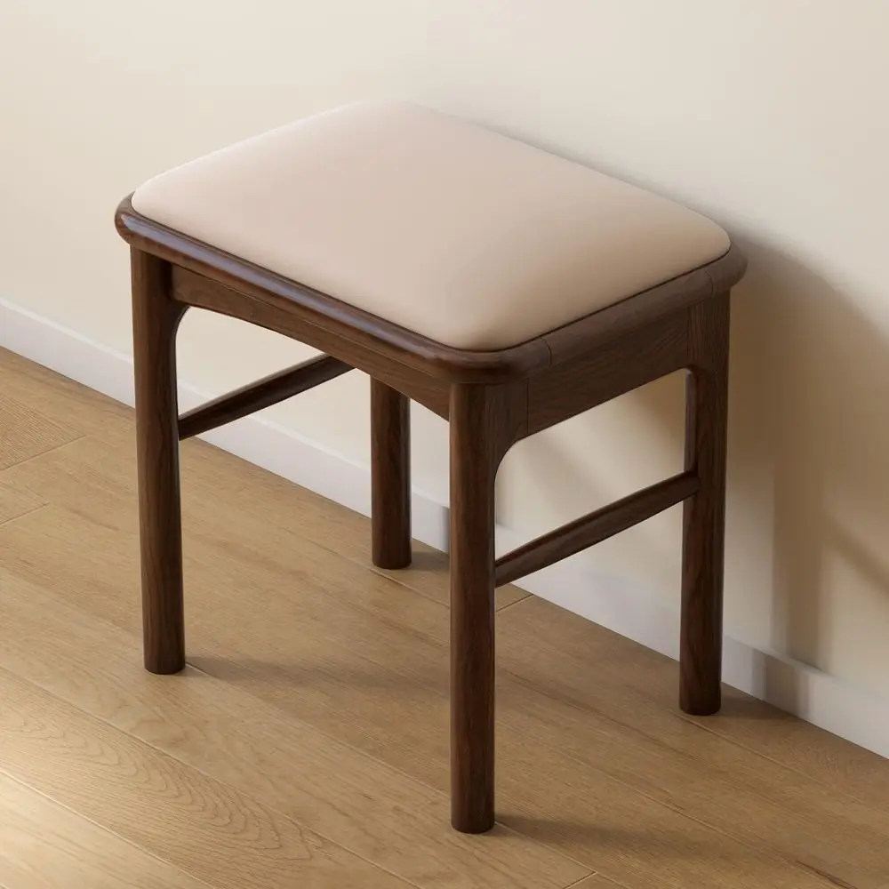 

Stool with Solid Wood Leg, Leather Padded Dining Ottoman Walnut Footrest Stool Bench Seat for Entryway Kitchen, 1pc