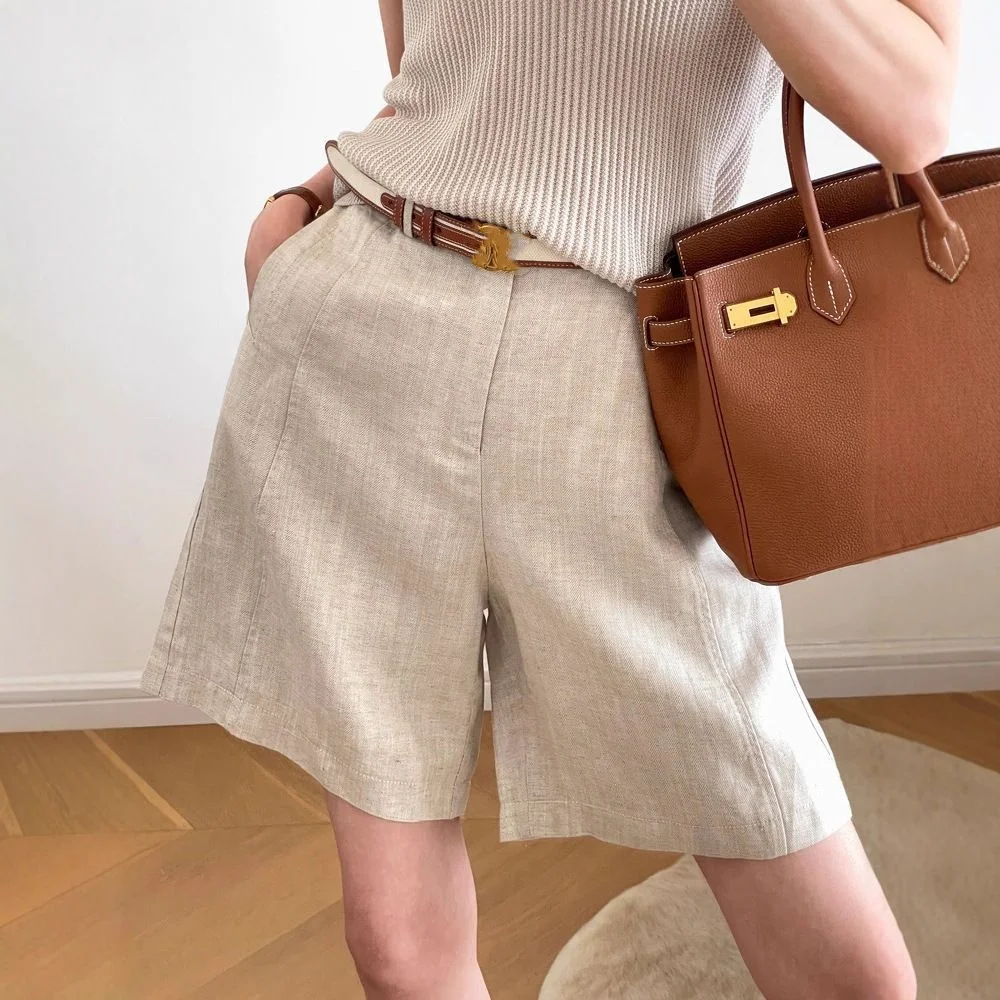 Linen Short Pants Women White Solid Color High Waist Shorts Summer Streetwear Casual Outfits Pantalones Mujer Shorts