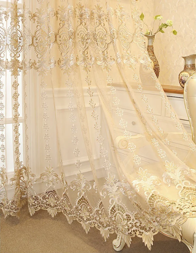 1 PC European Classical Style Hollow Water-soluble Embroidered Gauze Curtain Living Room Bedroom Balcony Curtain
