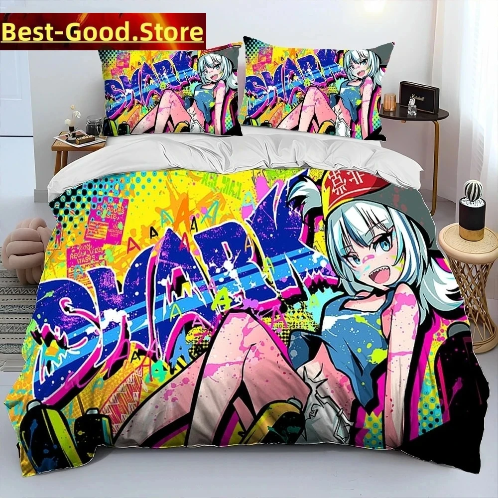 

Cute Gawr Gura Hololive Anime Shark Comforter Bedding Set,Duvet Cover Bed Set Quilt Cover Pillowcase,king Queen Size Bedding Set