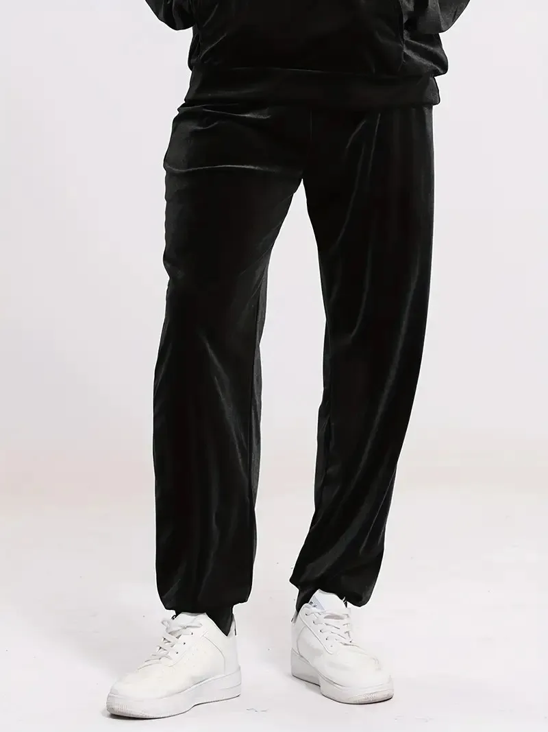 Herren-Trainingsanzug aus Samt in Goldoptik mit Reißverschluss-Hoodie, elastischen Bündchen und Jogginghose, Frühling/Herbst, europäisch-amerikanischer Casual-Stil, zweiteiliges Outfit – Detail 4