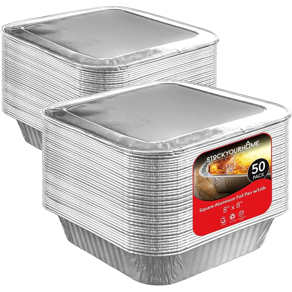 

50-Count Disposable Aluminum Square Cake Pans with Recyclable Lids