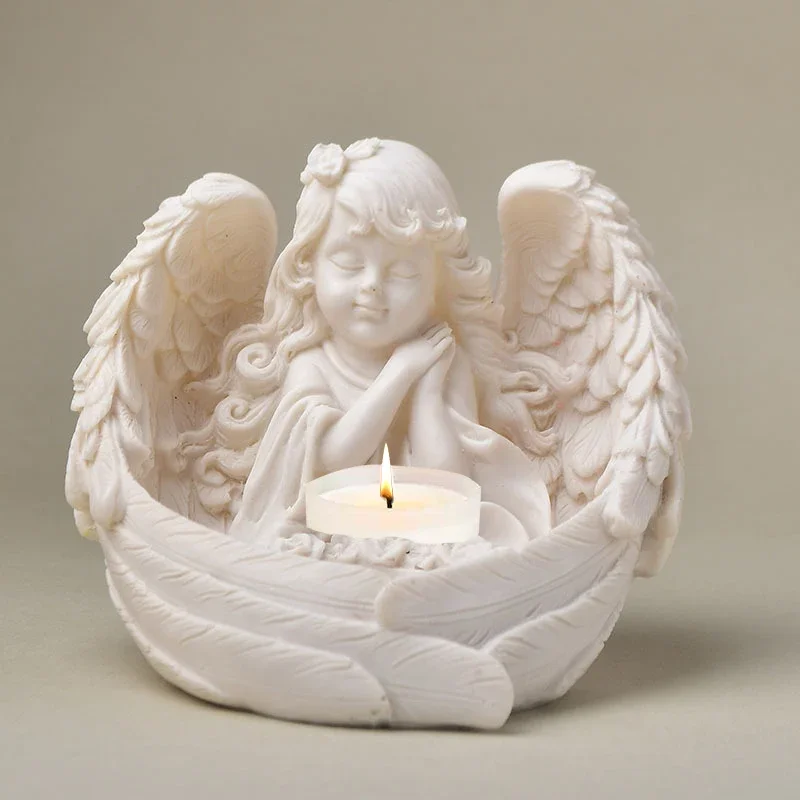 Prayer Girl Angel Candlestick Resin Angel Sculpture Candle Tealight Holder Memorial Gifts Home Decoration Wedding Holiday Gifts