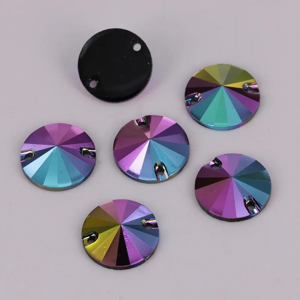 

100pcs Matellic Jet Color AB RESIN Rivoli Round Sew On Rhinestones Flatback Round Sewing On Stones for DIY Clothing Decorations