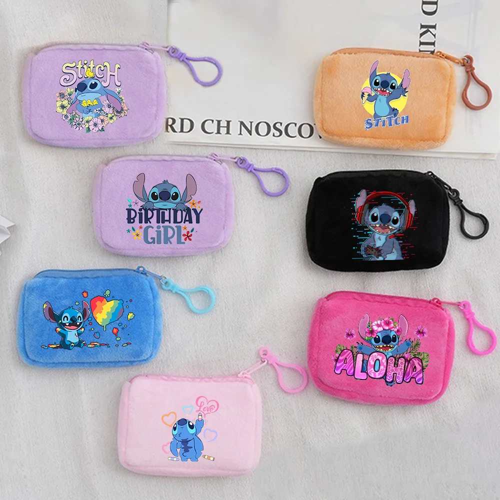 Lilo Stitch Kids Plush Coin Purse Girls Boys Mini Wallet Cartoon Printed Moneybag Kawaii Portable Storage Bag Birthday Gifts