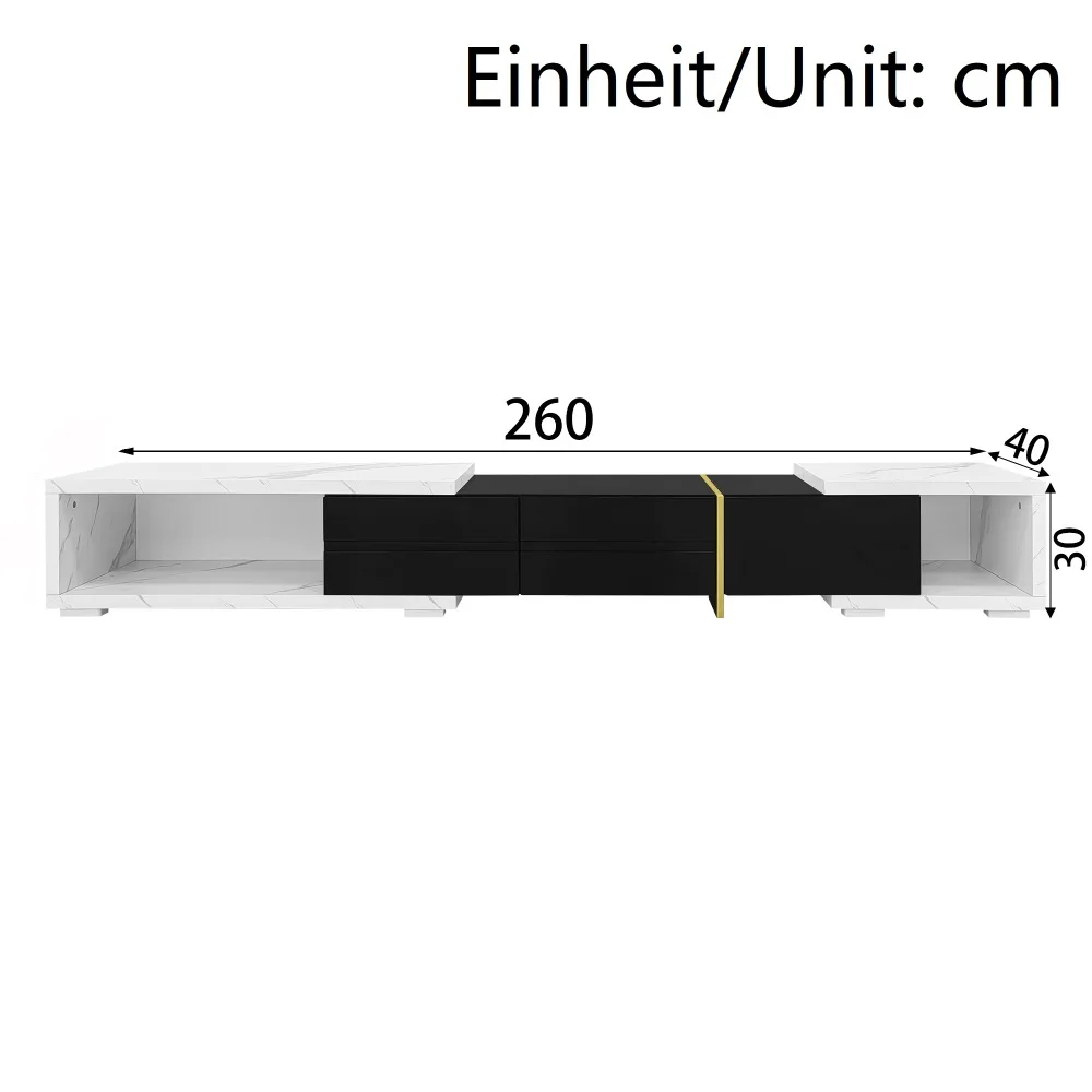 Moderner TV-Schrank mit variabler Länge (140–260 cm), drehbarer Funktion, weißes Hochglanz-Matt-Finish und goldenen Dekorationen – Detail 33