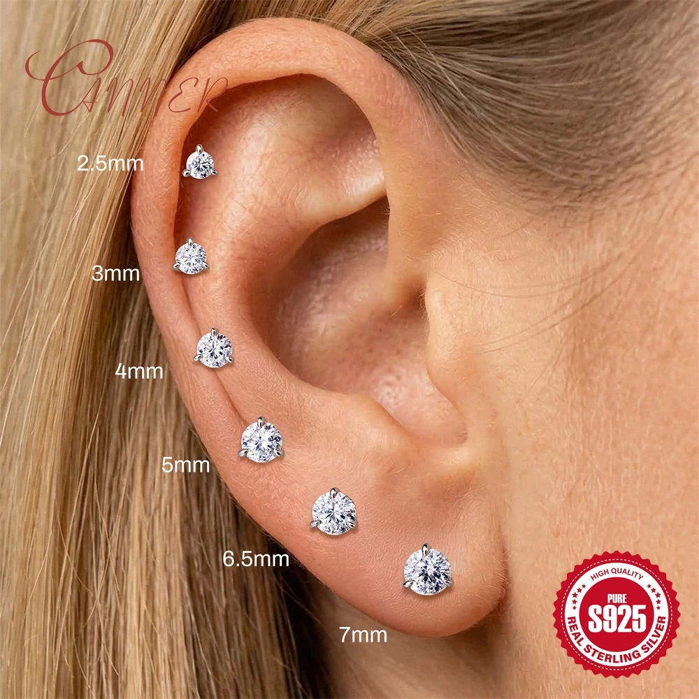 

CANNER Classic Three Claw Round Moissanite Flat Back Internal Thread Piercing For Women Dainty Luxury Daily Engagement Jewelry