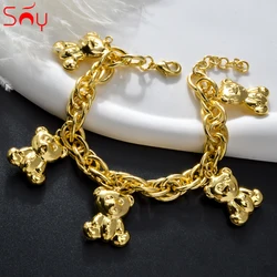 Sunny Jewelry Charm Bracelets For Women Fashion Gold Plated Bear Pendant Charms Twist Hand Link Chains for Party Wedding Gift
