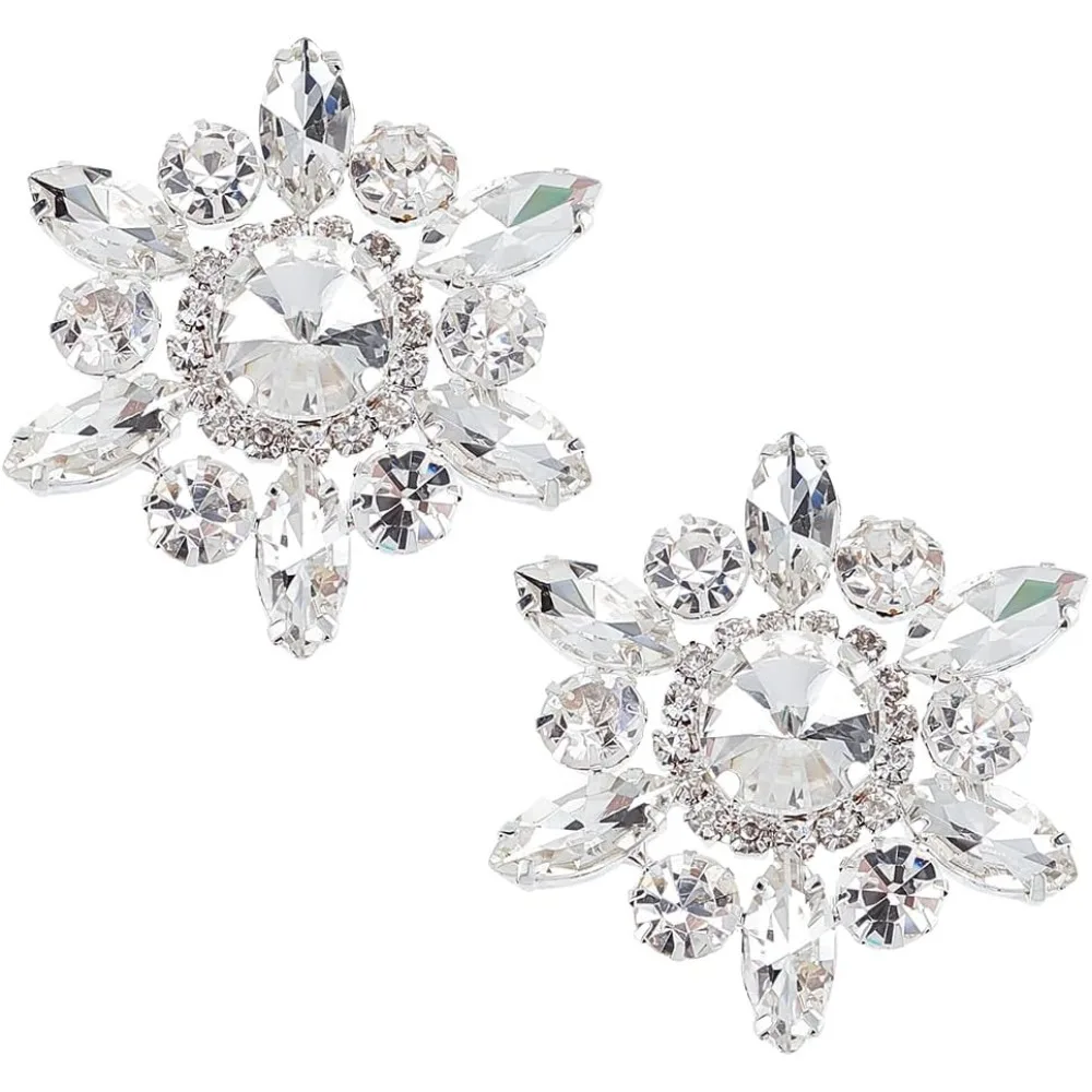 

2 PCS Flower Rhinstone Applique Color Alloy Flower Rhinestone Appliques Wedding Floral Rhinestone Patches