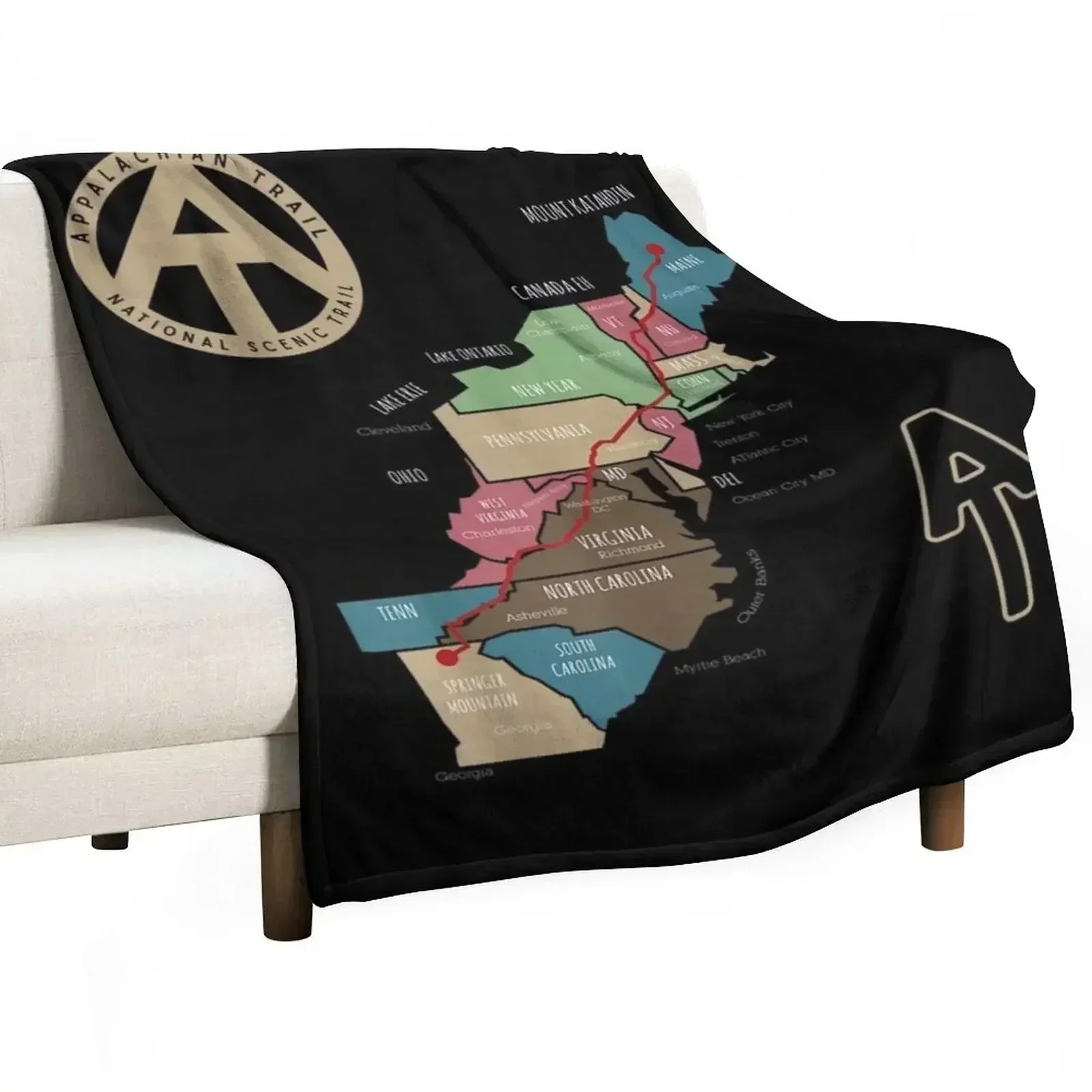 

Appalachian Trail Hiking Map Throw Blanket Beach Single Designers Luxury Designer Blankets