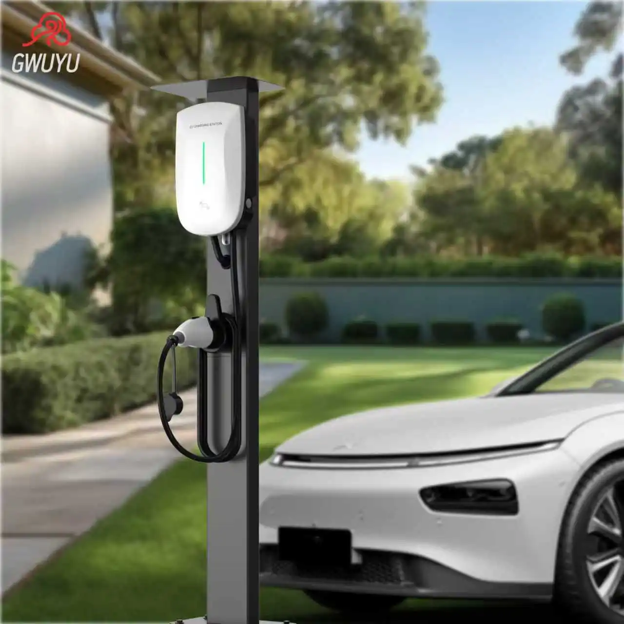 GWUYU Aluminum Alloy Electric Vehicle Charging Station Post Wall-Mounted Upright Pile Wall Mounted Charging Station for EVs 1.3M