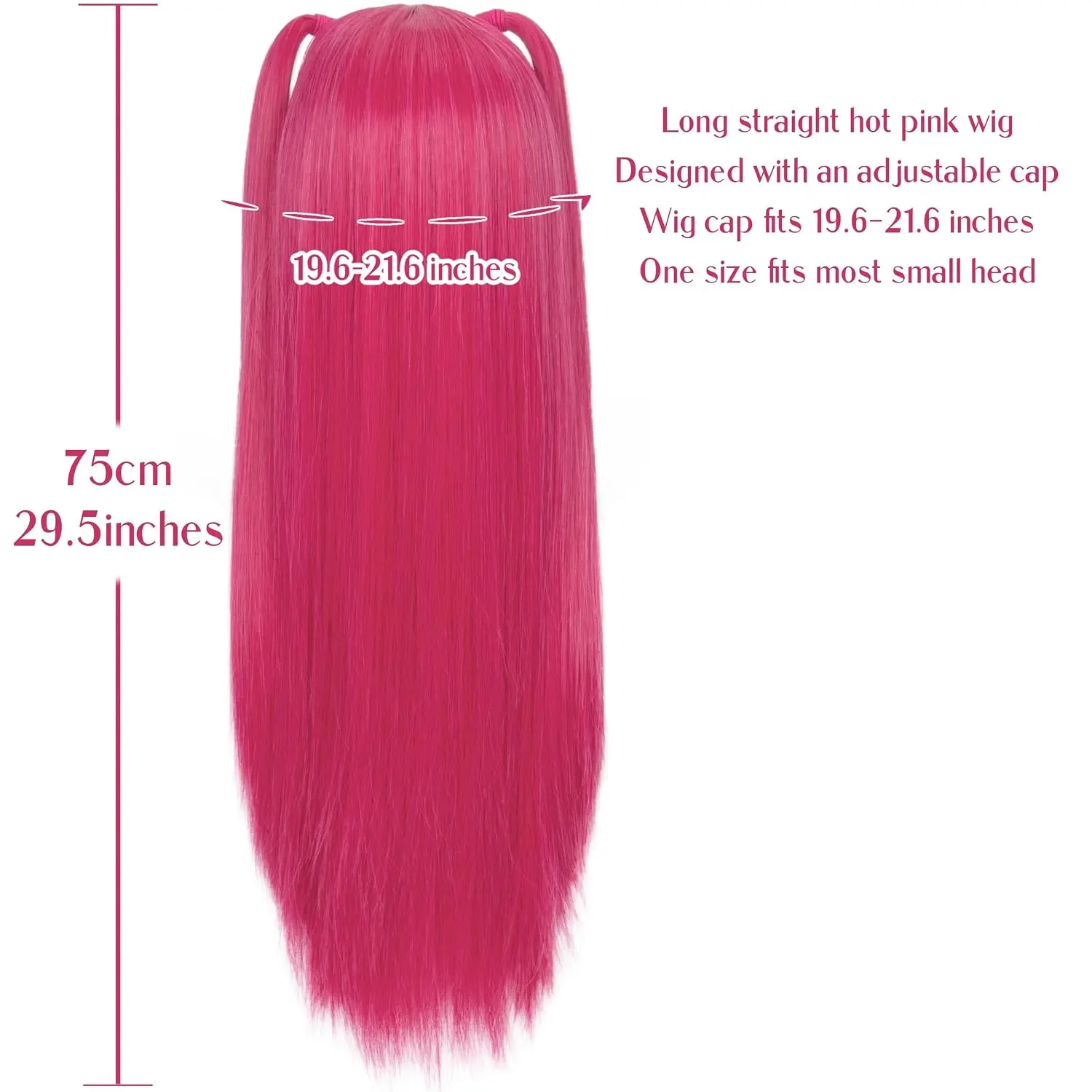 Long Straight Hot Pink Wig with 2 Pigtails Small Head Cosplay Wig for Halloween Party kpop Wigs Child