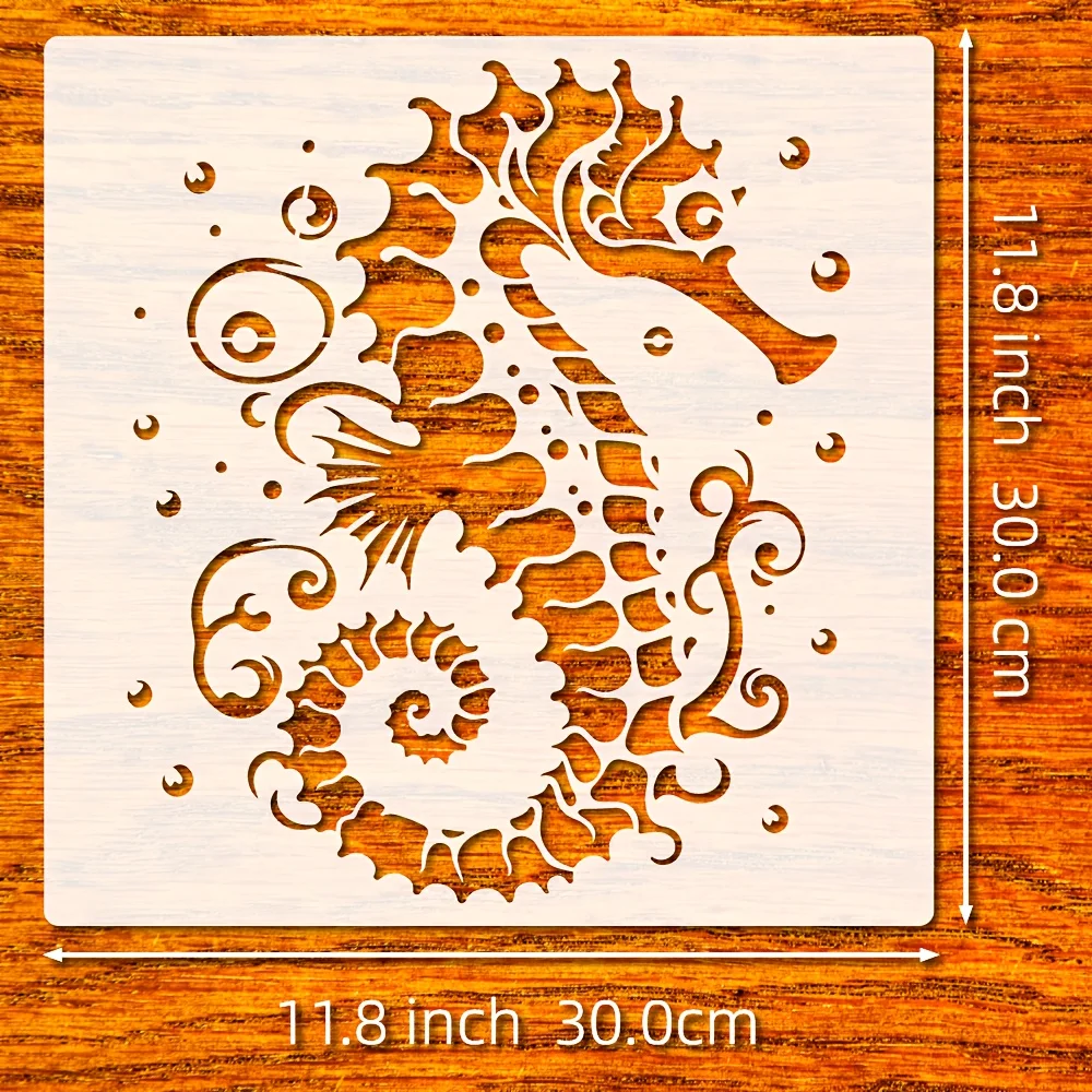 Seahorse Stencil Designed for Painting on Signs, Reusable Plastic Template Features an Underwater Theme with Bubble Designs