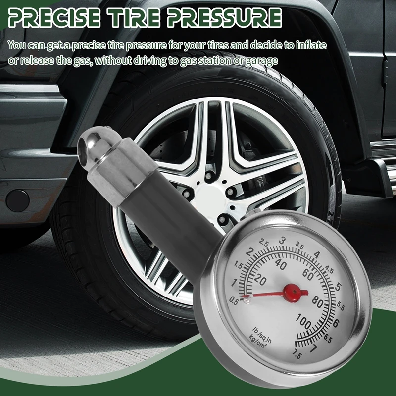 Small Tire Pressure Gauge 10-100PSI, Accurate Mechanical Zinc Alloy Air Gage For Motorcycles,Cars,SUV ATV