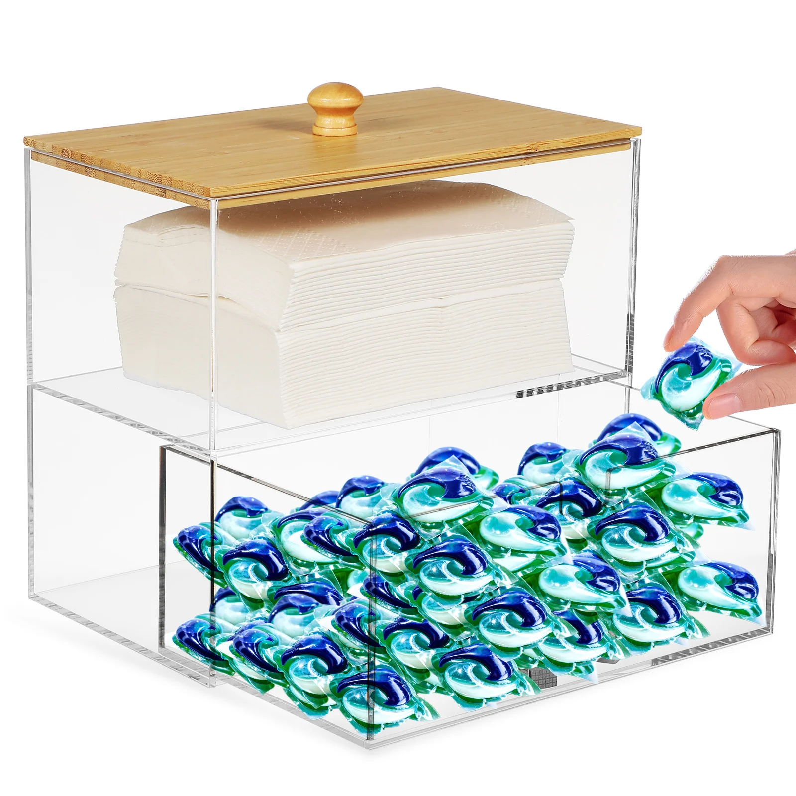 

Laundry Pod Container Dual Layer Clear Storage Box Dryer Sheet Holder Laundry Room Organizer Pod Dispenser Storage Case