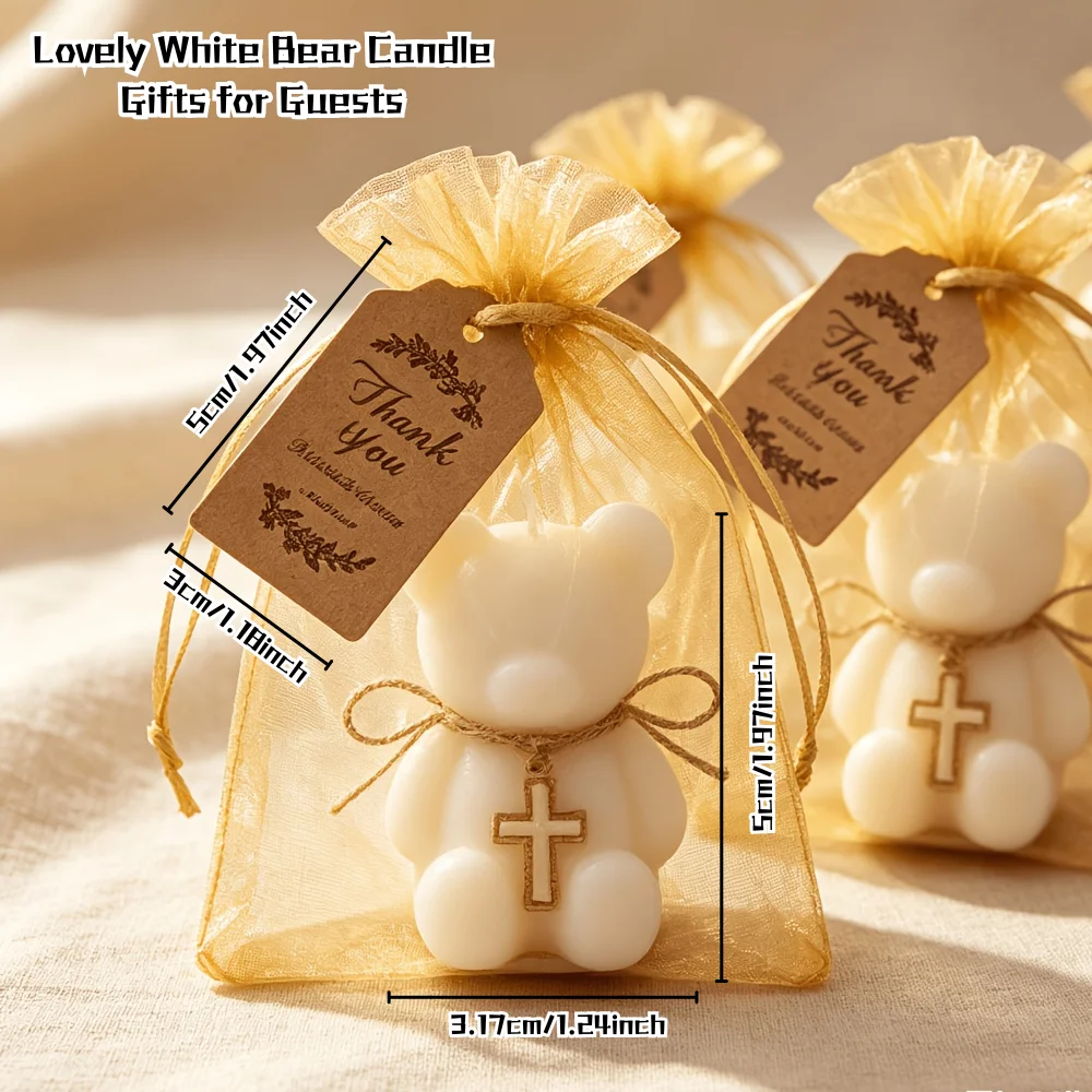5/10/20sets Baptism Favors Bulk Cross Teddy Bear Candle Set, Multi-item Party Packs for Guests, First Communion Baby Shower