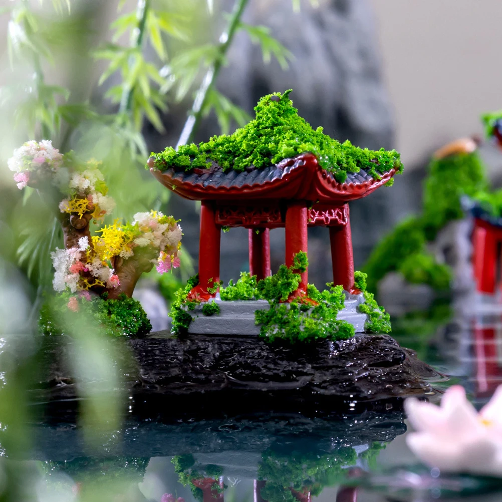 

9pcs Ancient Building Decoration Accessories Resin Miniature Building Statue Figurines Courtyard Garden Adornment for Dollhouse