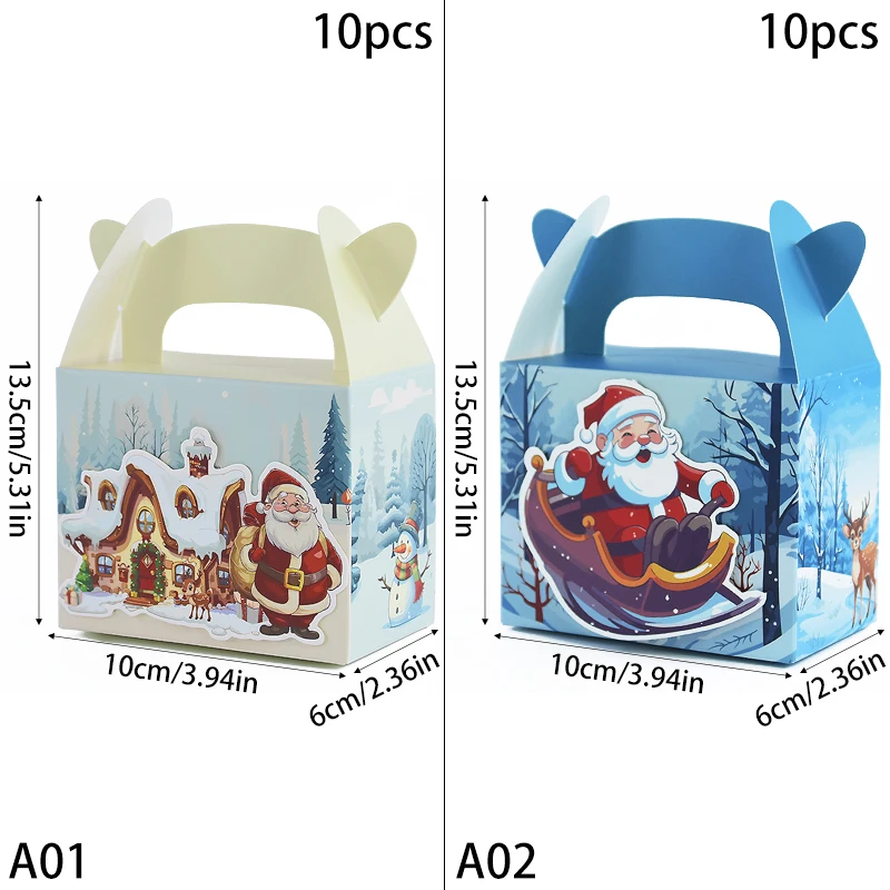 10 PCS Christmas Cardboard Cake Treat Boxes with Handle Christmas New Year Party Cake Favors Boxes Cookie Dessert Candy Gift Box