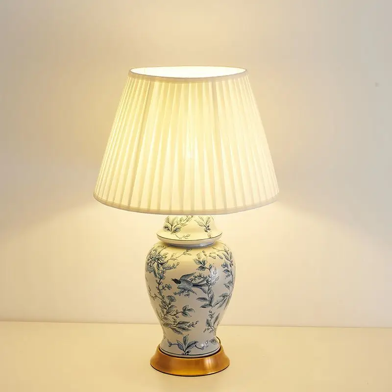 New Chinese Style Ceramic Table Lamp Chinese Painted Blue And White Porcelain Warm Light For Living