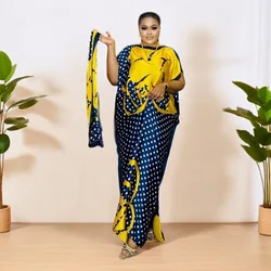 Plus Size All Over Pattern Maxi Kaftan Dress, Casual Crew Neck Short Sleeve Dress, Women's Plus Size Clothing