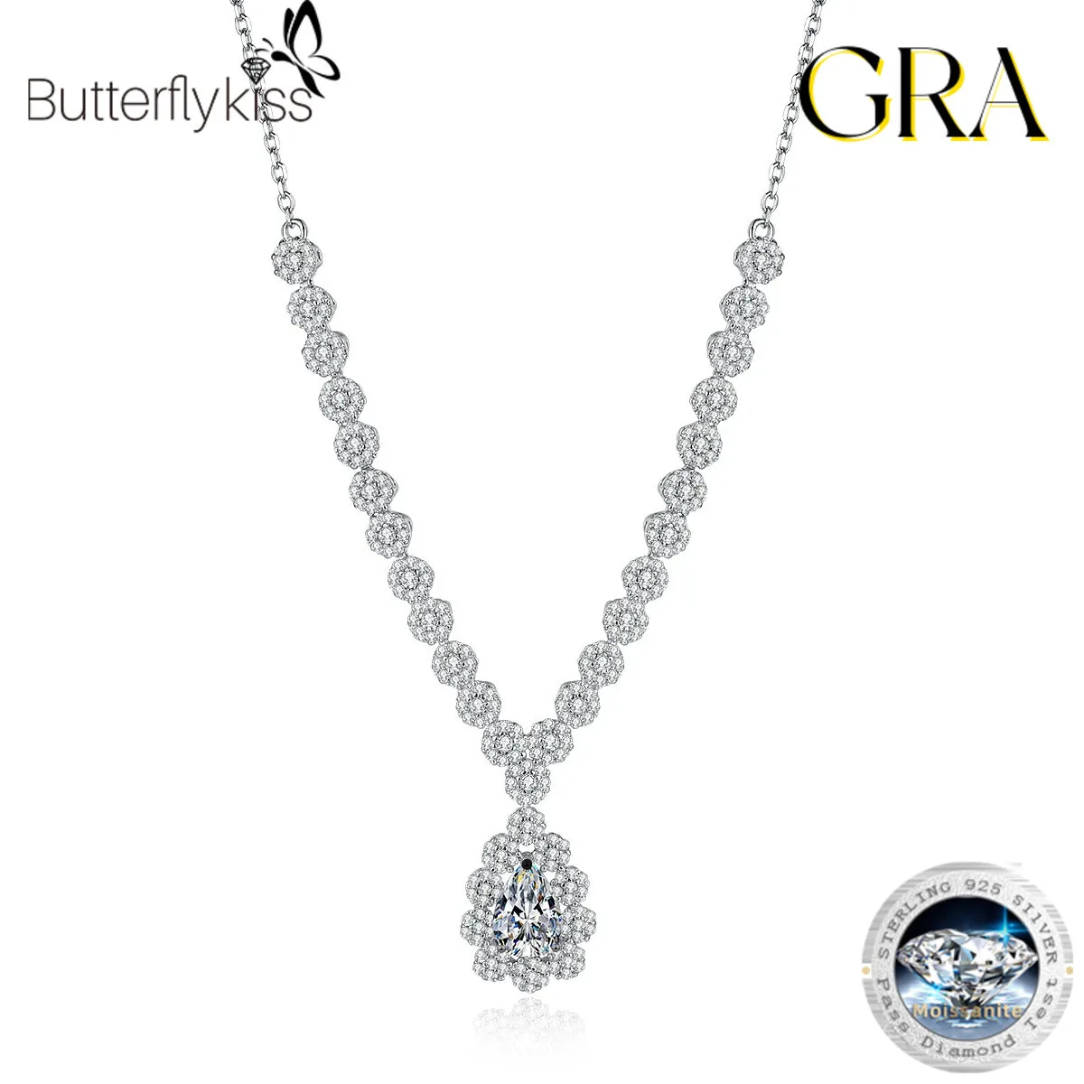 

Butterflykiss Sparkling Water Drop 6*9mm Moissanite Necklace For Women 925 Sterling Silver Light Luxury With GRA Gift For Women