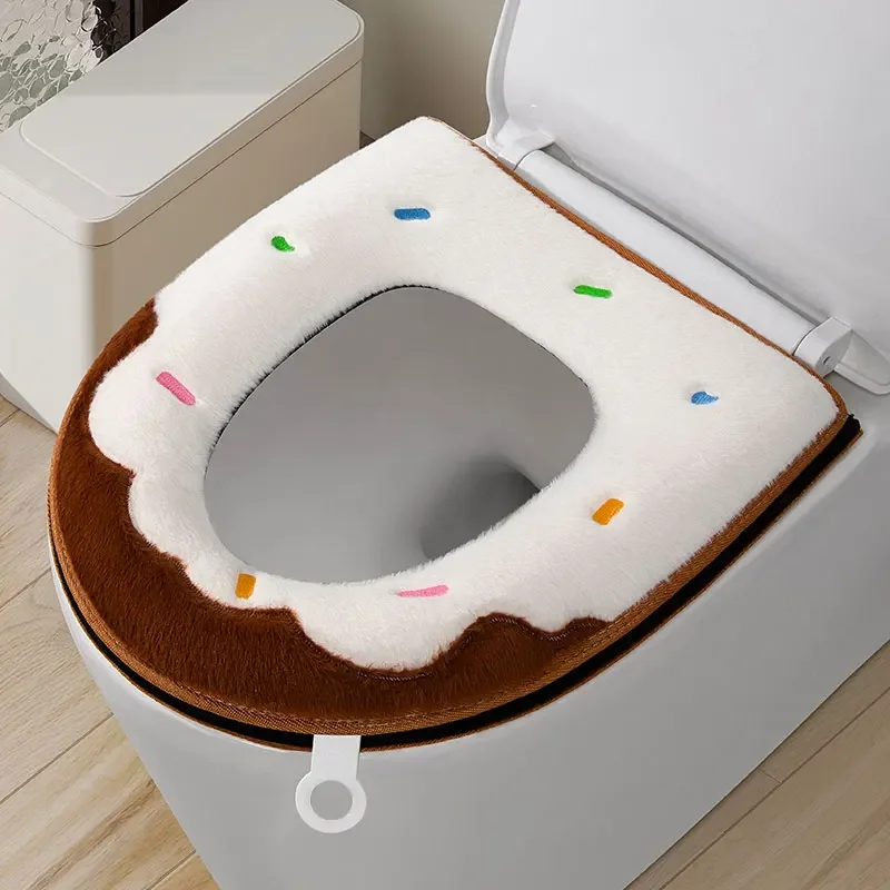 

1Pcs Thickened Toilet Seat Cushion Warm Plush Washable Thick Toilet Seat Cover Pads Mat with Handle and Zipper All Seasons