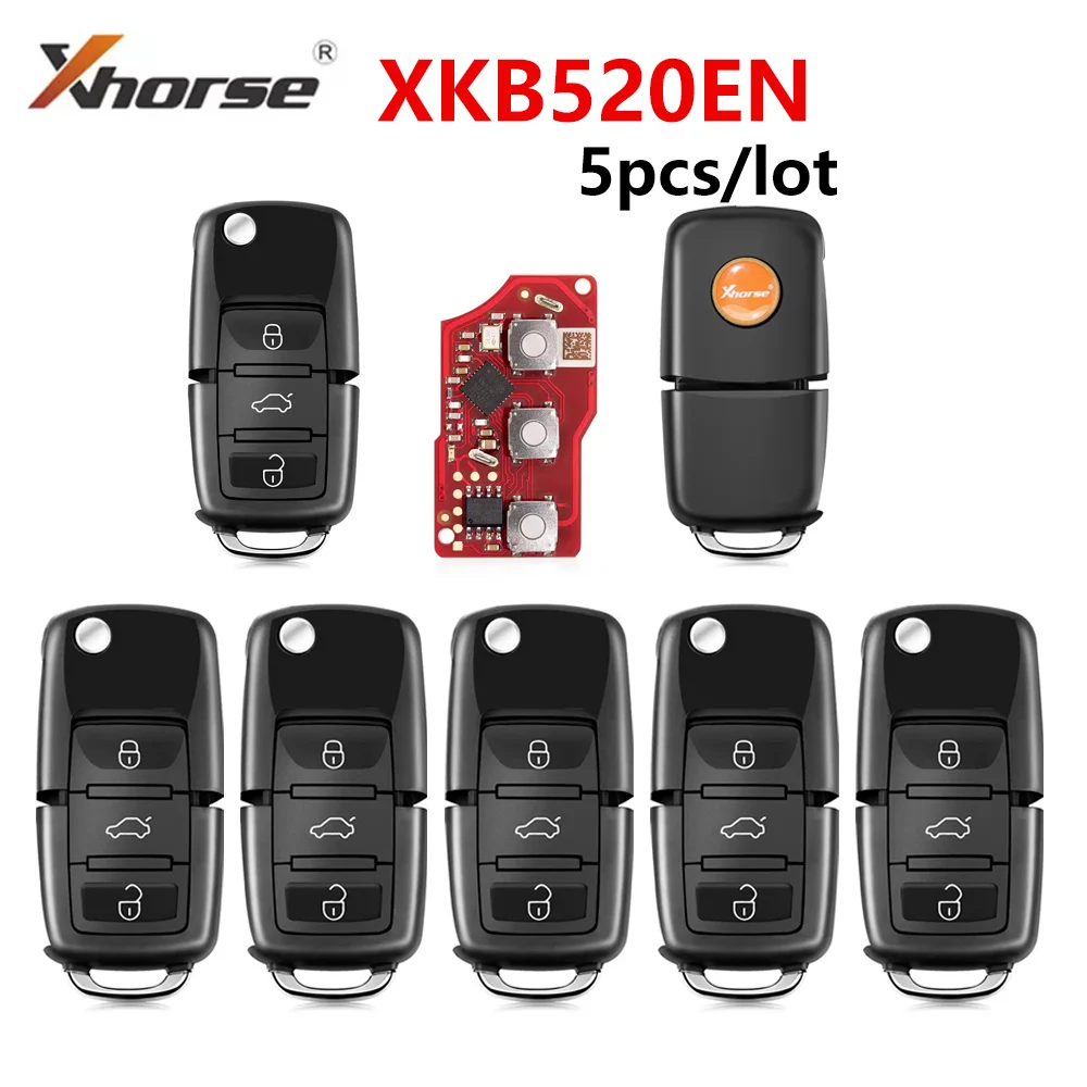 5pcs/lot Xhorse XKB520EN Second Generation Wired Remote for VW B5 Flip 3 Buttons Supports Wireless Programming