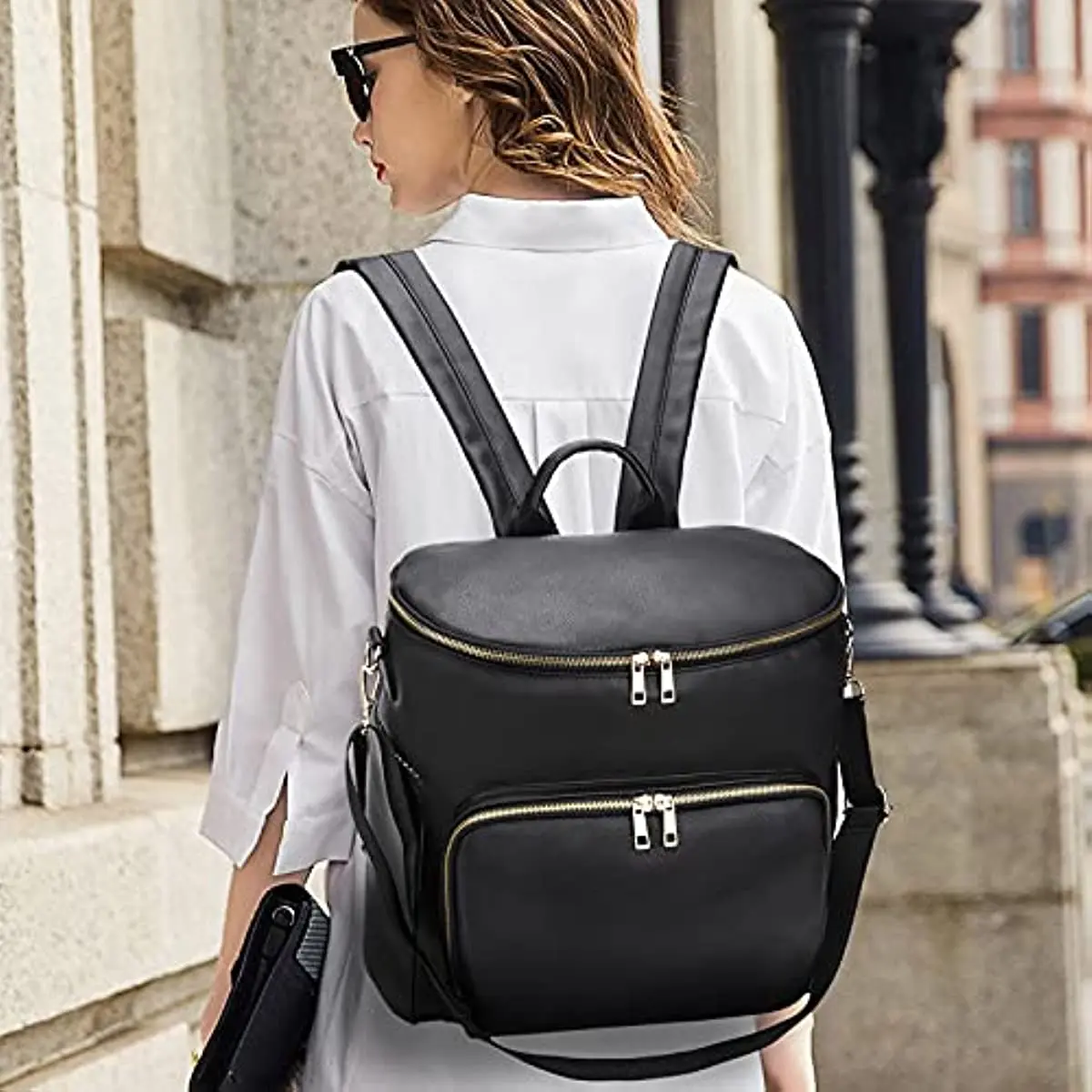 Bolsa de pañales para mujer, para viaje Mochila de cuero, bolsa de bebé grande con correas de Troller, capacidad para ropa húmeda