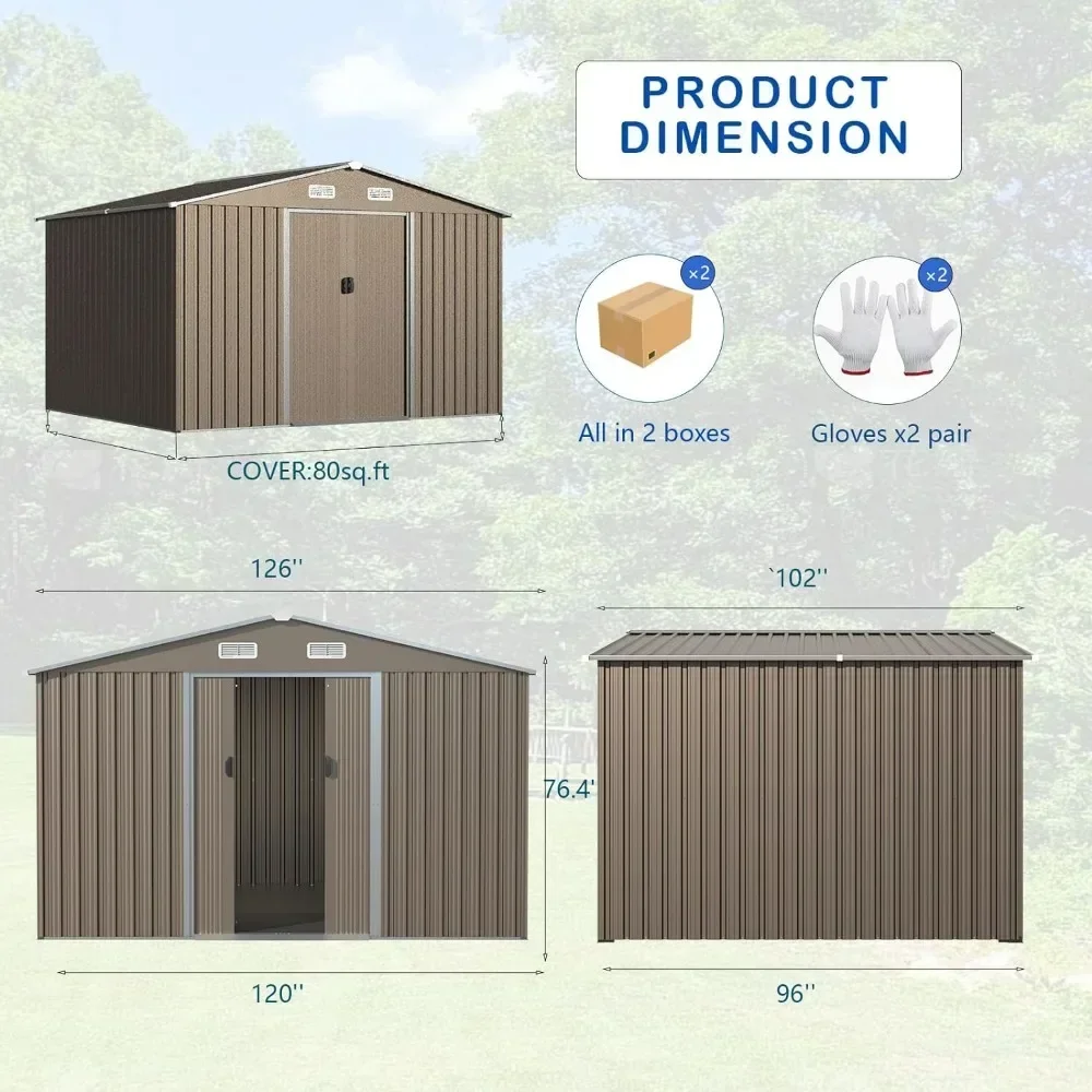 

Furniture 10'x8' Outdoor Storage Shed Outdoor Galvanized Metal Tool Shed with Vents & Sliding Door, Waterproof Garden Shed