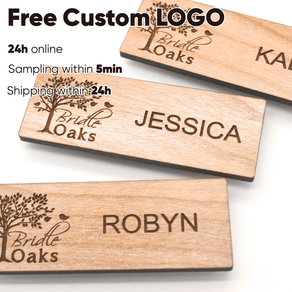 60*20 مللي متر تخصيص مجاني لتقوم بها بنفسك لوحة اسم خشبية محفورة عنوان النص شعار دبوس حامل اسم علامة الخشب لوحة معرف الأعمال اسم شارات