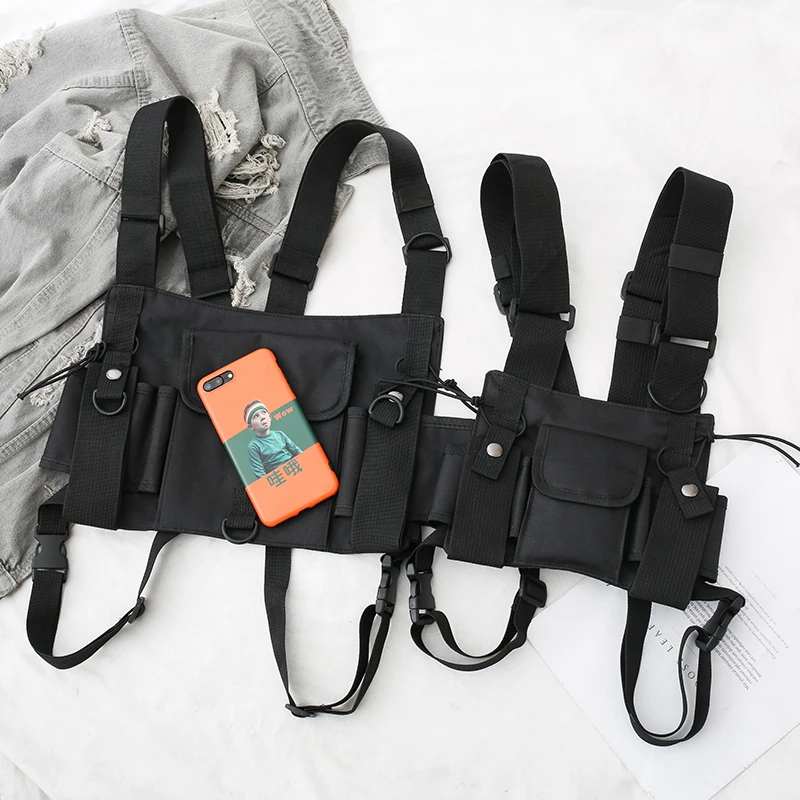 Waist Pack Nylon Adjustable Vest Hip Hop Streetwear Functional Tactical Chest Rig Bag Kanye West Chest Bag unisex Vest Backpack