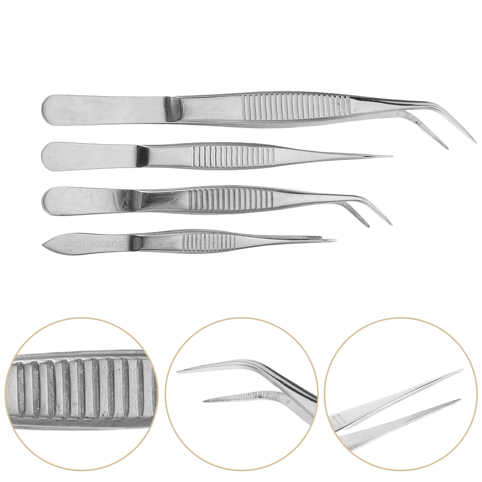 4 Pcs Tweezers Set Stainless Steel Thread Repair Precision Metal Jewelry Stamp Nipper Grabbing Tool