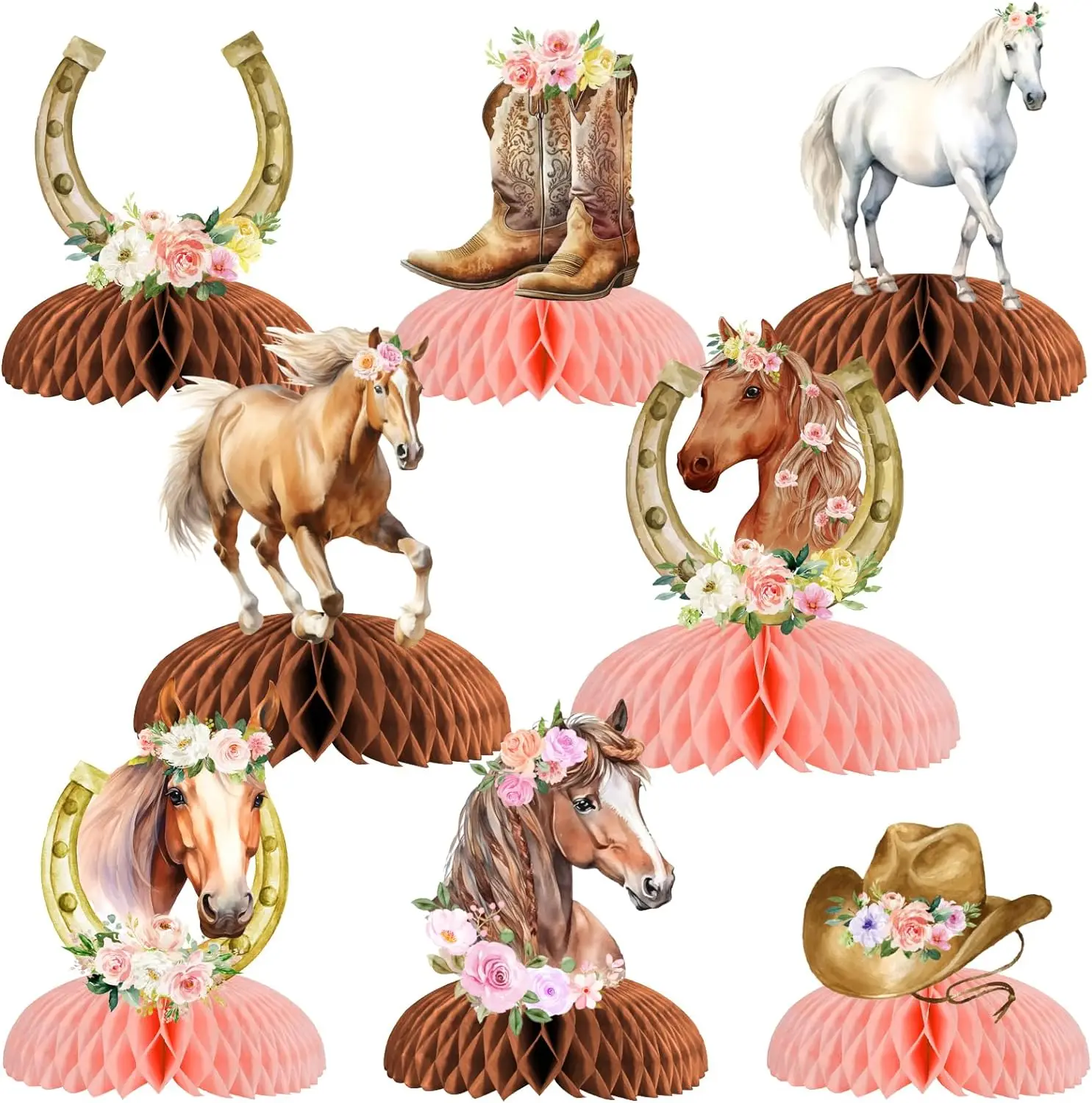 

8Pcs Horse Honeycomb Centerpieces Decor Horse Racing Western Cowgirl Themed Table Toppers for Birthday BabyShower Party Supplies