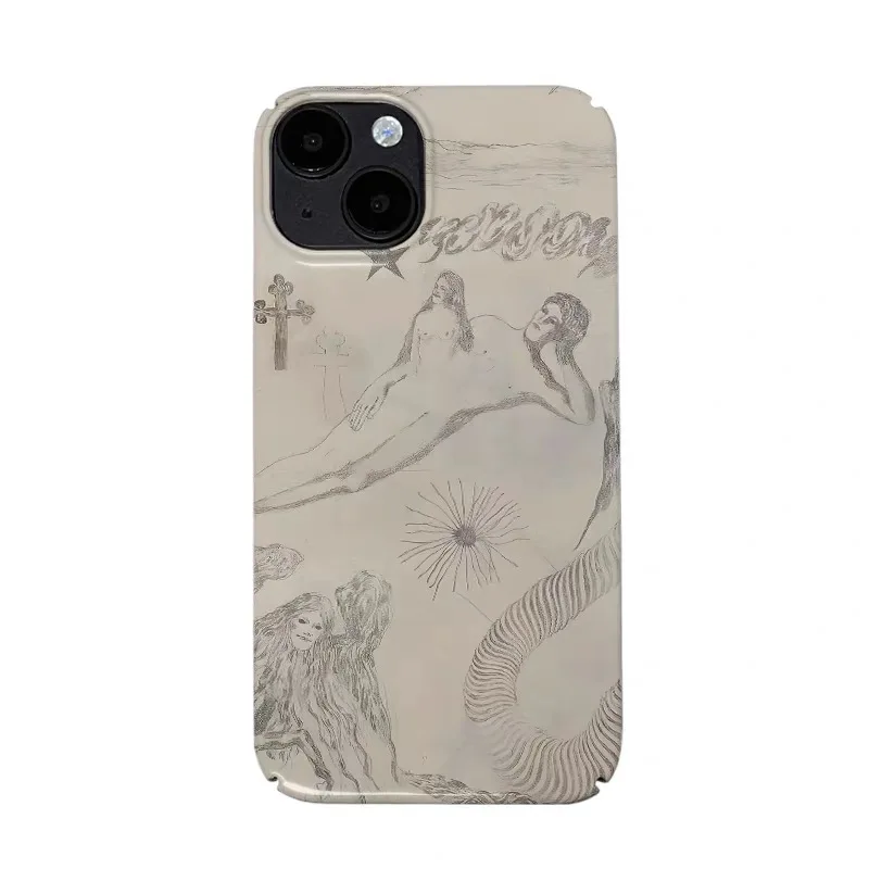 

Ins Light Brown Couple Painting Art Case for IPHONE 17 16 ProMax 15 14 Plus 13 12 MINI 11 PRO 16Plus XR XS MAX Acrylic Phone