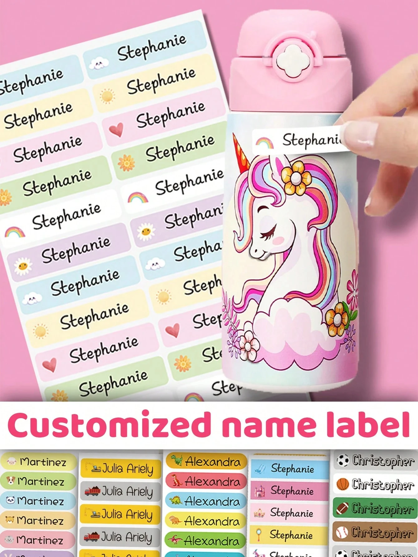 

Длинная наклейка с индивидуальным именем 4,6 см, персонализированная мультяшная свежая милая водонепроницаемая современная школьная этикетка, индивидуальные наклейки с именем