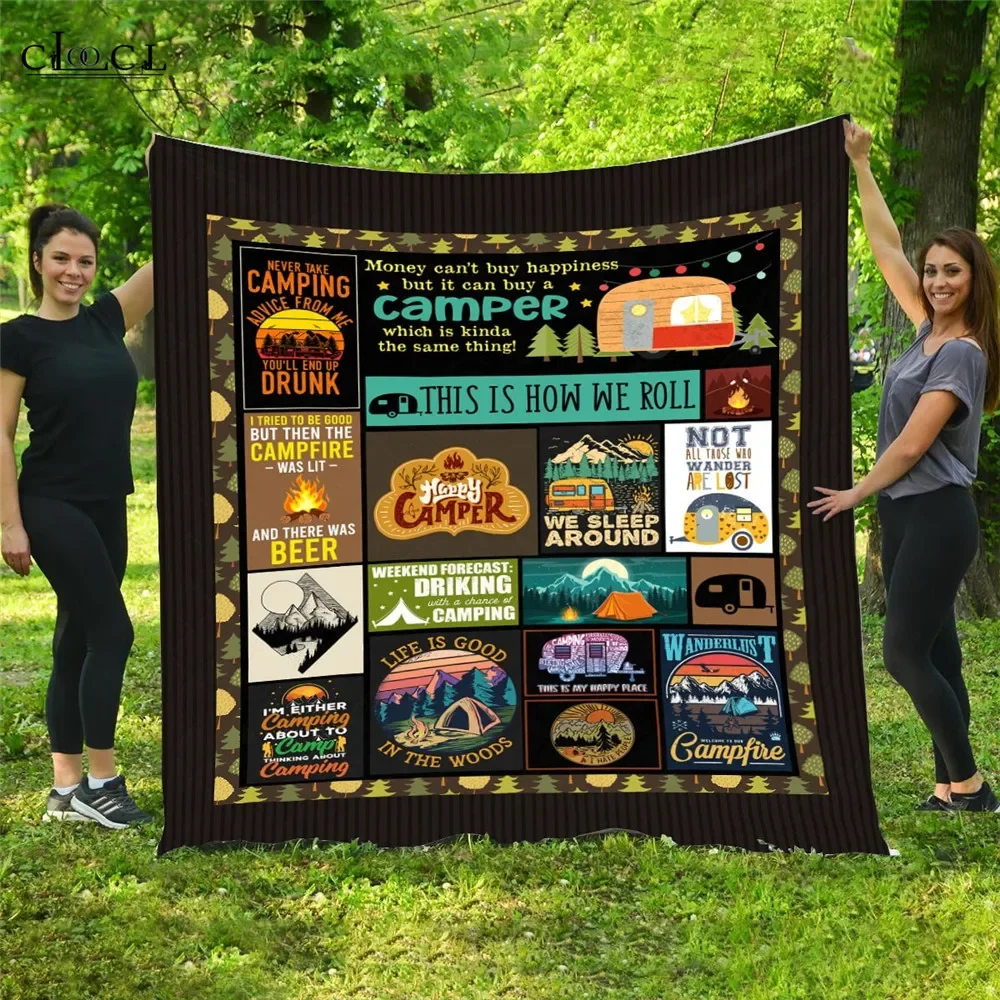Camper Flannel Blankets Graphic Husband And Wife Camping Partners For Life Blanket Keep Warm