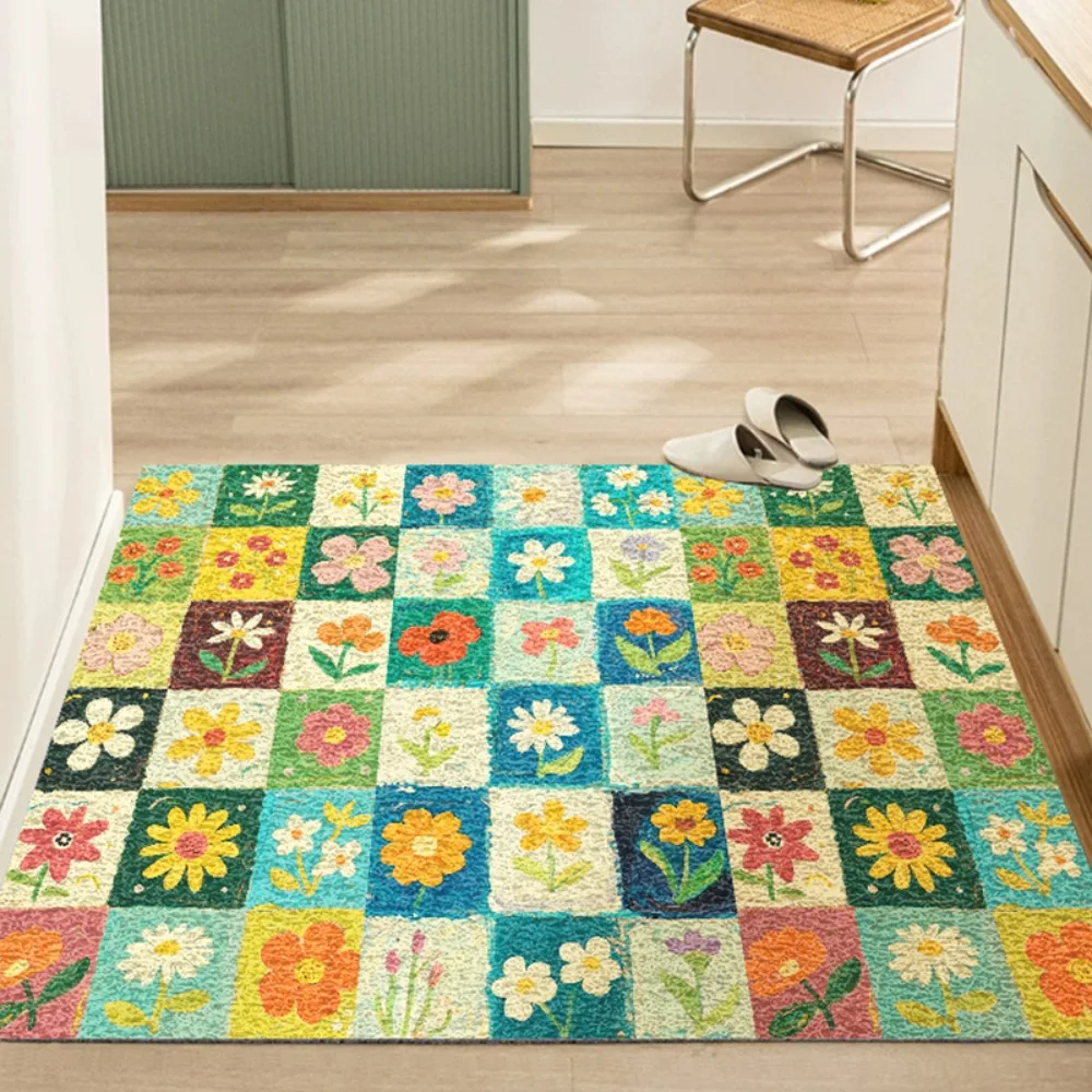 Colorful Floral Patchwork Carpet Soft Mat Entryway Rug with Bright Flower Patterns for Home Decoration Living Room Bedroom Door
