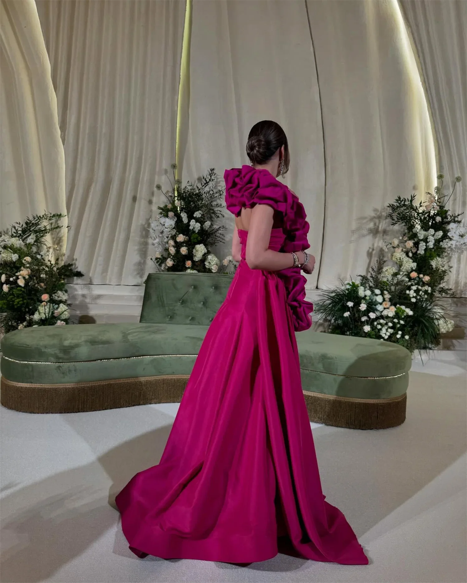 ED Ruffles Evening Dress Women Sexy American Style Pink Satin Formal Events Party Customized New Collection Latest Luxury