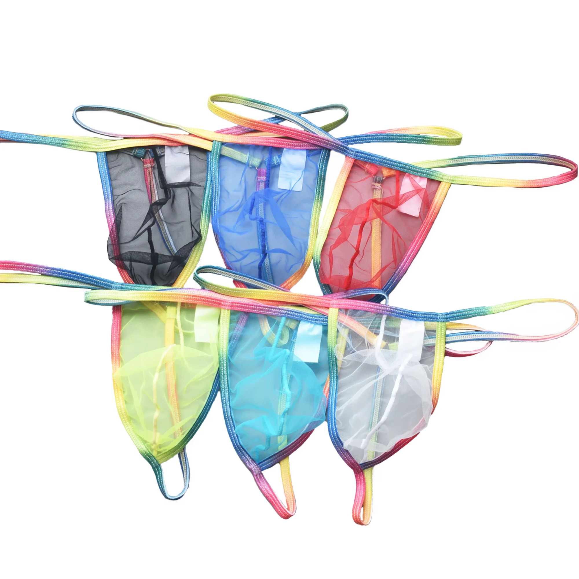 6PCS/Pack Men's Bulge Pouch Thongs Jockstrap Sexy See-through Breathable G-strings Underpants Low Waist Thin Mesh Bikini T-back