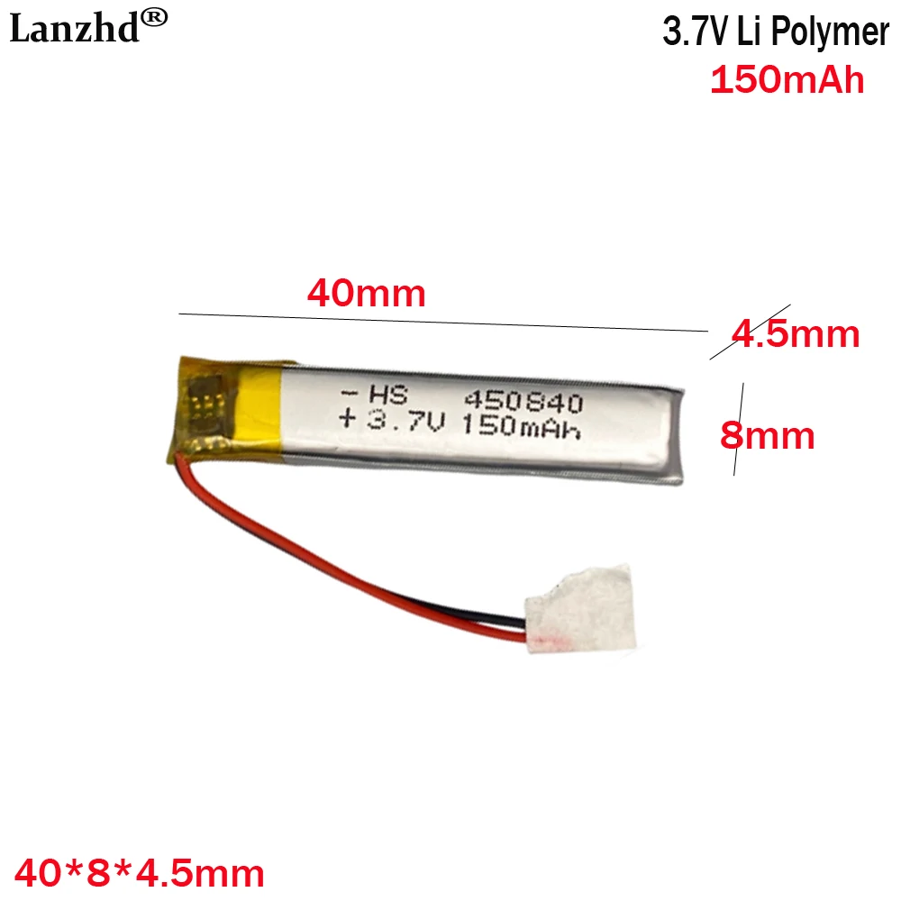 3.7V Lithium Battery 450840 150mAh for Wireless Bluetooth Neckband Headphones Name Tags Smart Wearables Built-in Batteries
