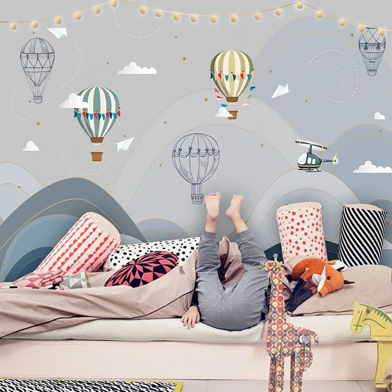 

Custom 3D Wallpaper Photo Modern Cartoon Hot Air Balloon Children's Room Backdrop Home Decoration Mural Wallpaper For Kids Room