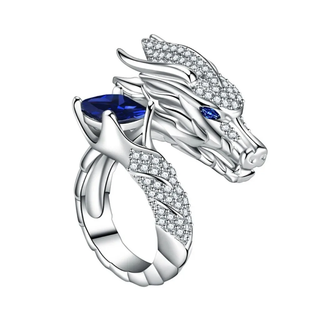 Adjustable Zodiac Dragon Ring Opulent Design Delicate Aesthetic Square Diamond Ring Bright Zircon Opening Ring Wedding